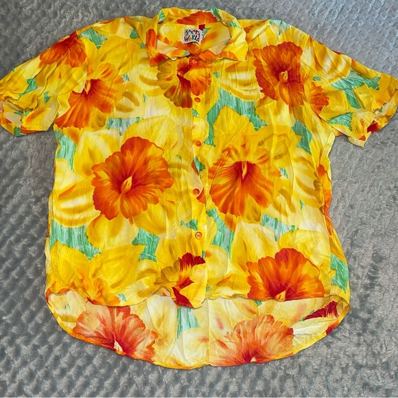 Jams World Shirts Jams World Hibiscus Button Up Hawaiian Shirt Top